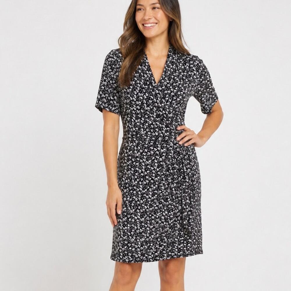 NWT Karen Kane Cascade Wrap Dress XL Black/White Ditsy Floral Stretch Jersey